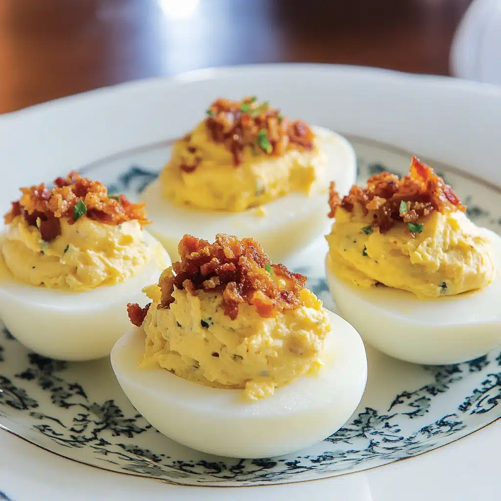 deviled eggs topped with bacon and green onions