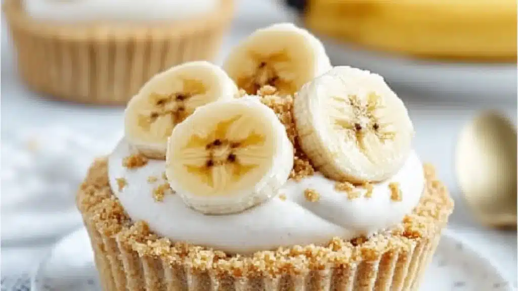 there is a banana cream pie on the plate