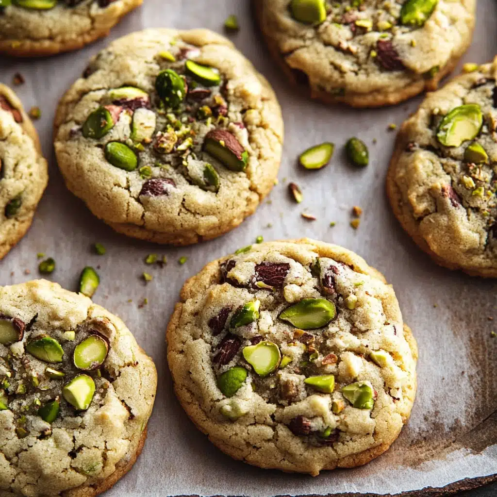 cookies with pistachio cream and chocolate chips are stacked on top of each other