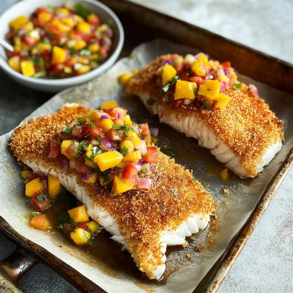 coconut crusted fish with mango salsa - light and flavorful