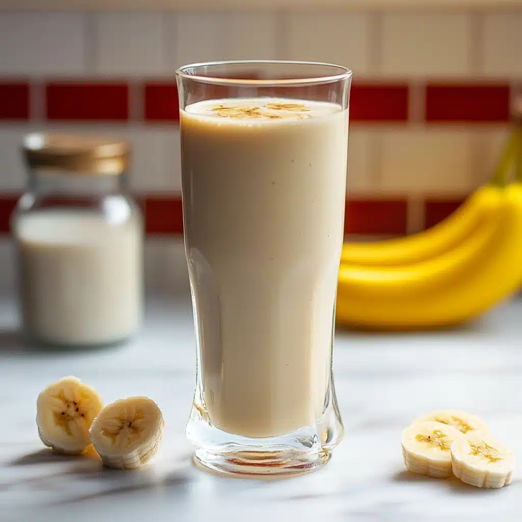 two glasses of milk and bananas on a cutting board with the words korean banana milk