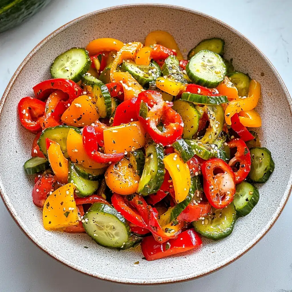 a salad with peppers, bell peppers and other vegetables in it is featured on the cover of healthy & easy