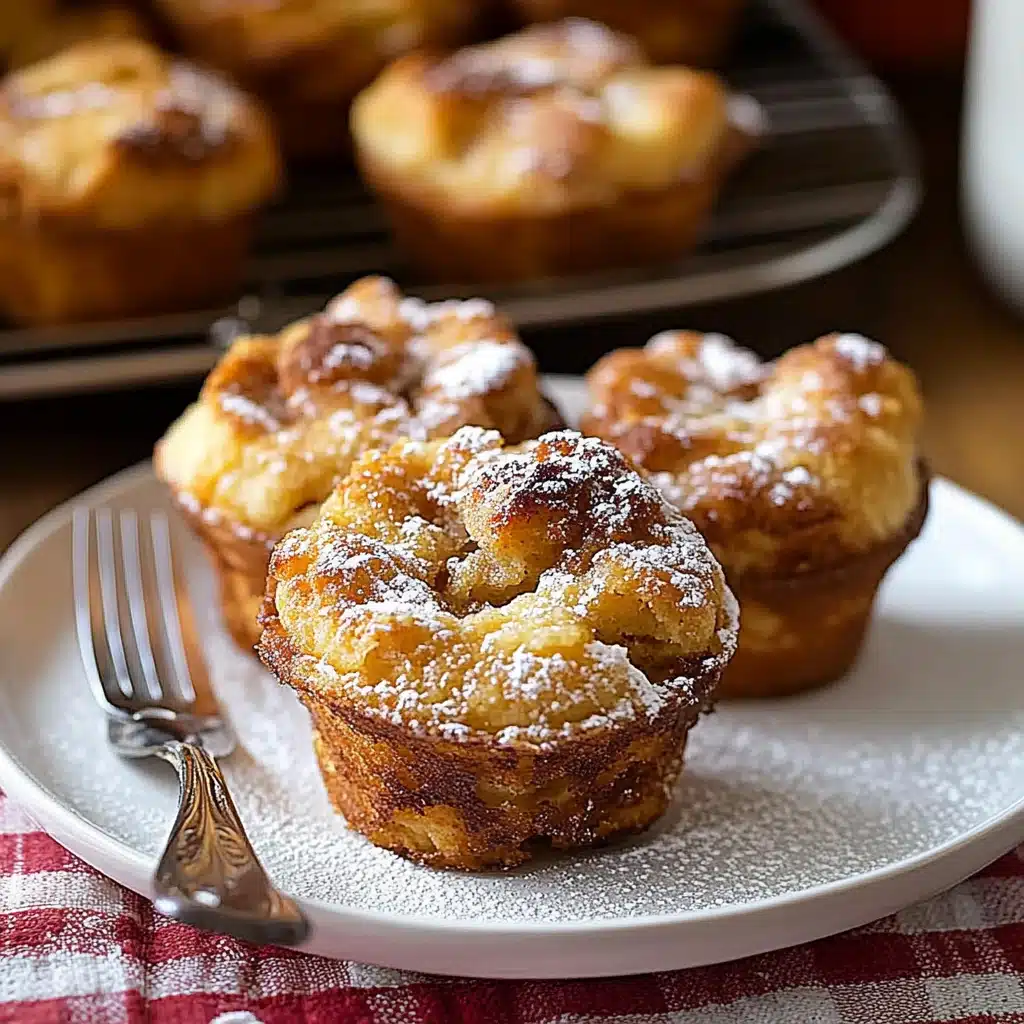 french toast muffins on a white plate with powdered sugar and the words quick & delicious