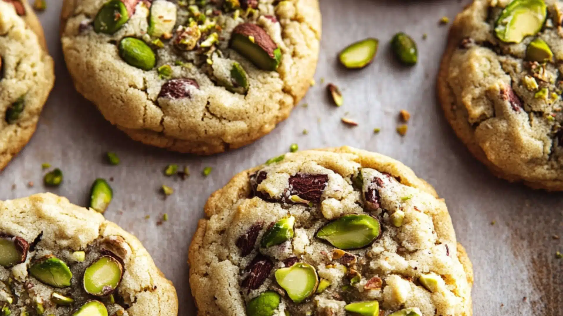 cookies with pistachio cream and chocolate chips are stacked on top of each other