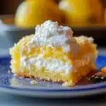 lemon cream cheese dump cake on a plate