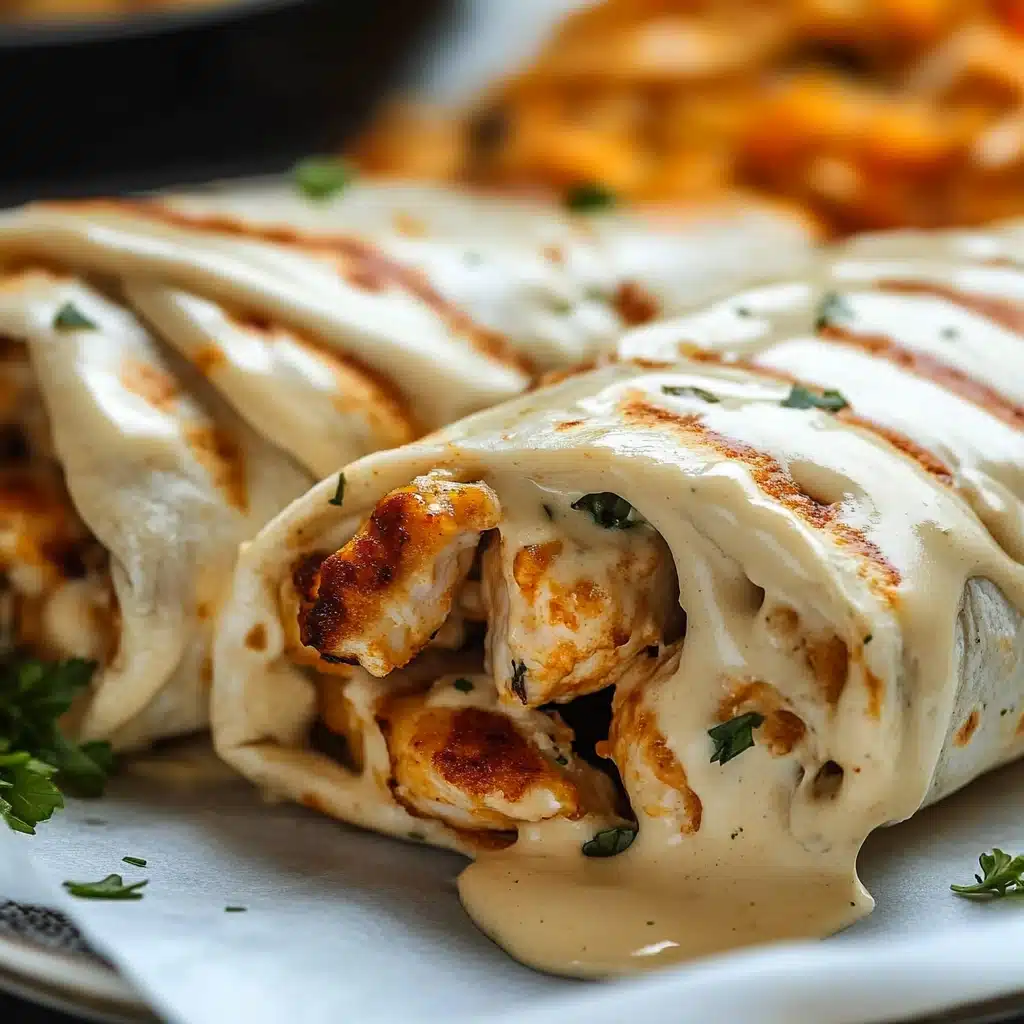 chicken wraps stacked on top of each other with the words cheesy garlic chicken wraps