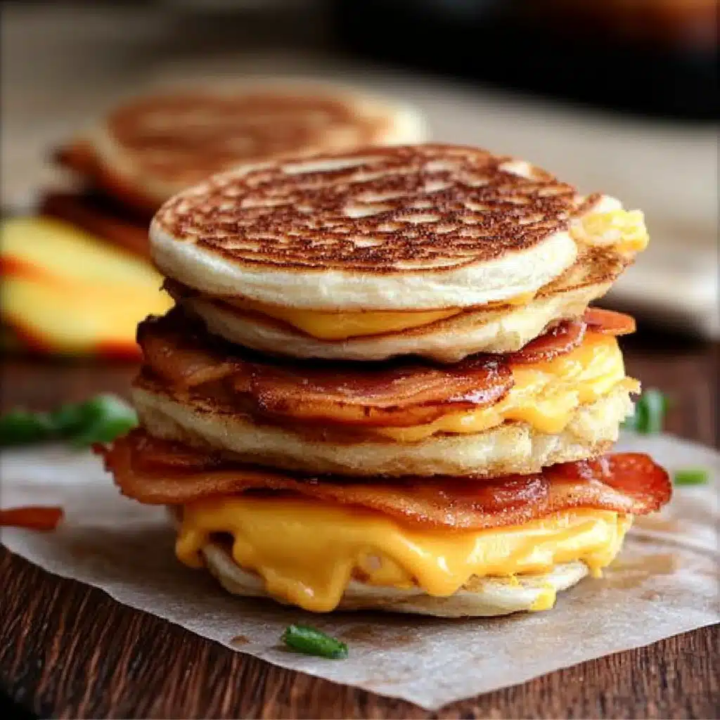 a stack of pancakes with cheese on top and the words, quick & tasty homemade mcgridle