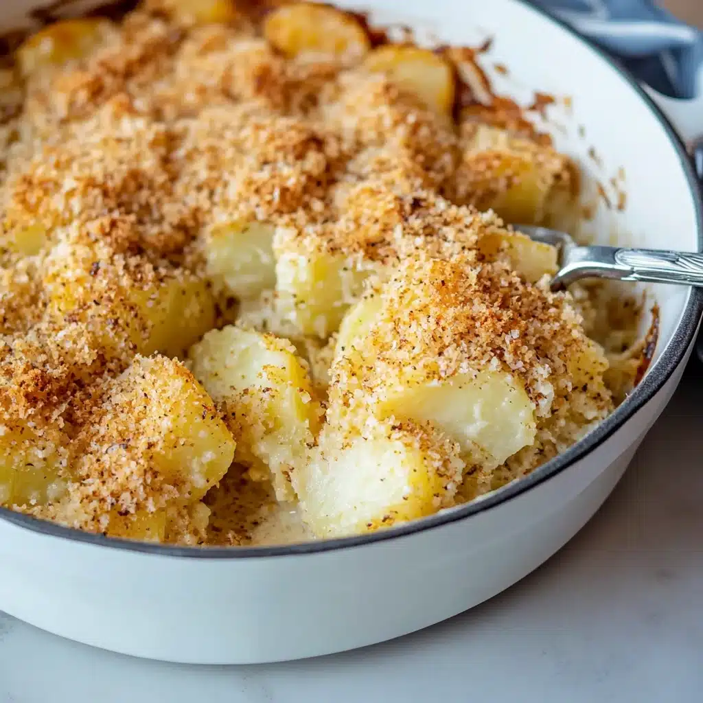 a pan filled with potatoes covered in cheese