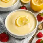 lemon vanilla custard in a glass bowl