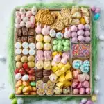 a tray filled with lots of different types of food and sweets on top of it