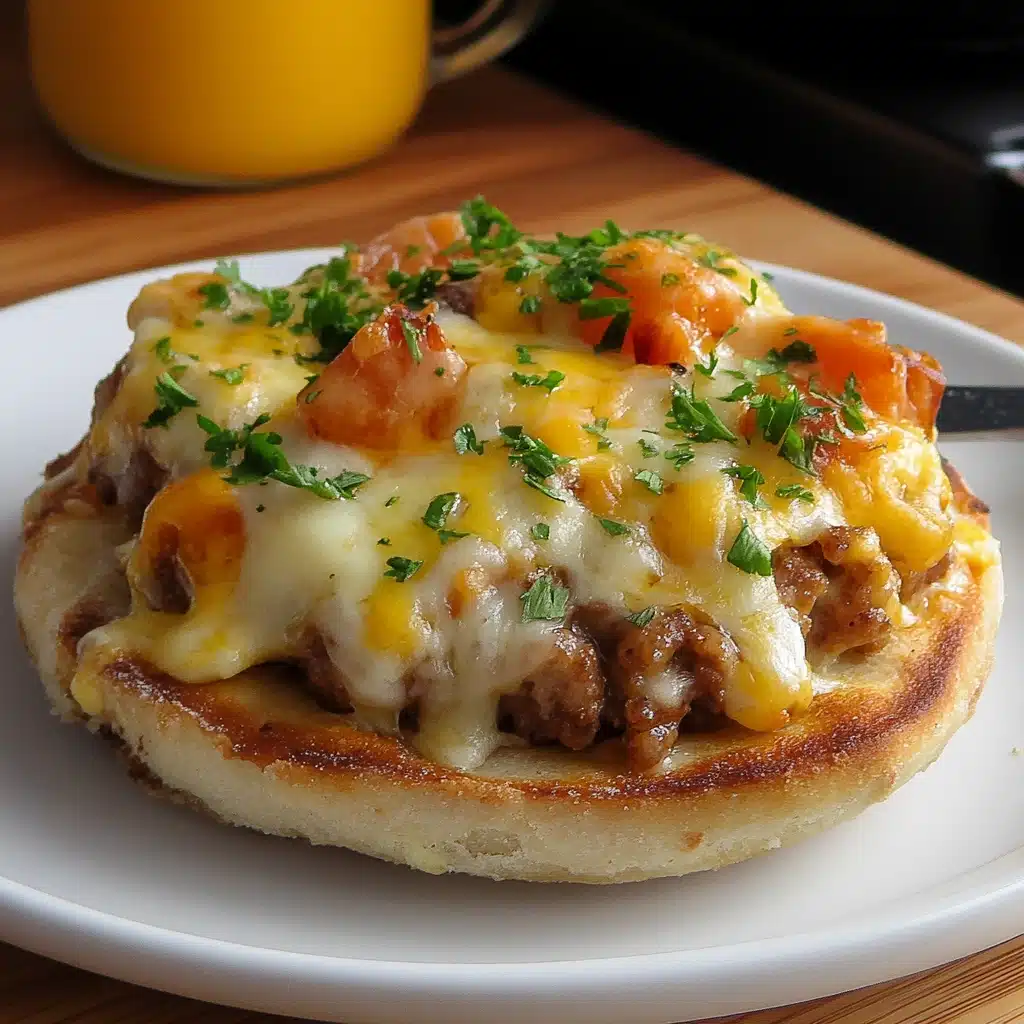 english muffin breakfast pizza recipe with eggs on top