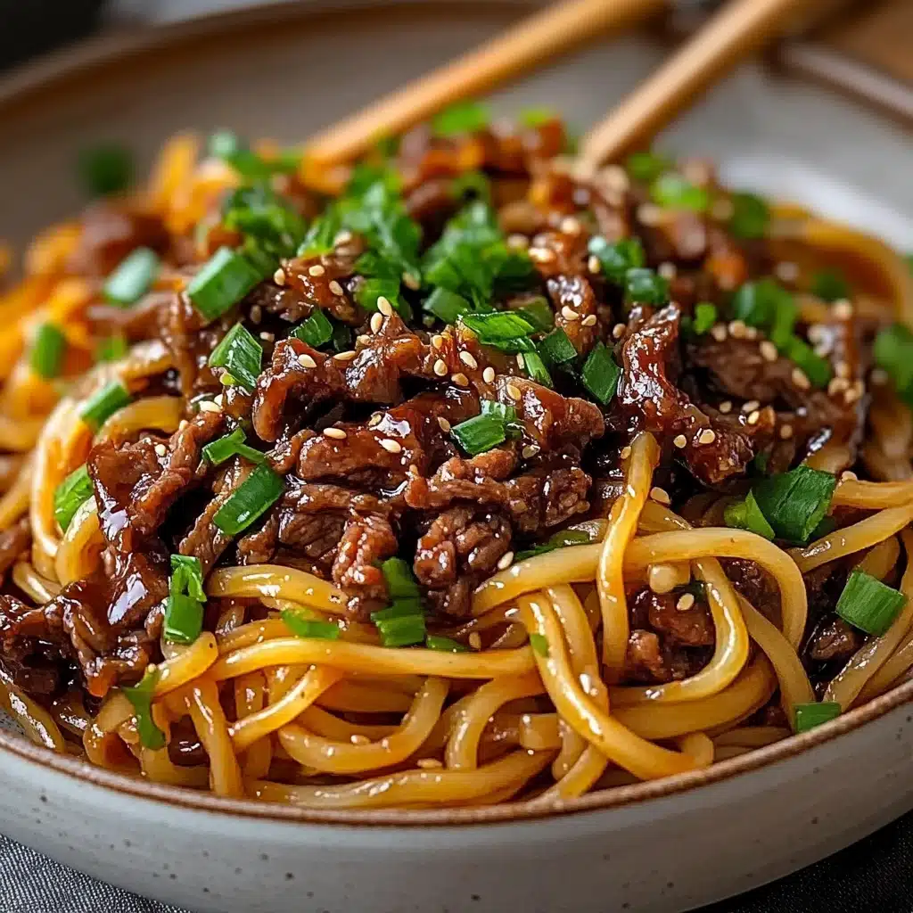 two pictures of beef noodles in a skillet with the words hoisin beef noodles recipe