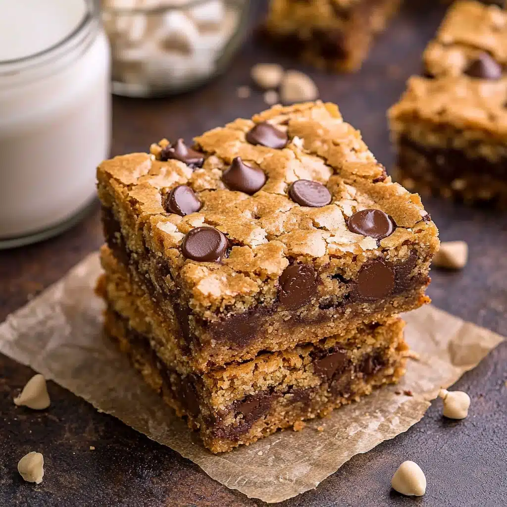 chocolate chip cookie bars stacked on top of each other with the words, better than anything bars