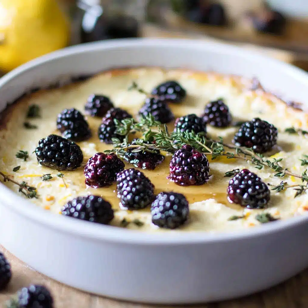 baked lemon ricotta dip with blackberrys and honey