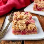 rhubarb oat bars with text overlay