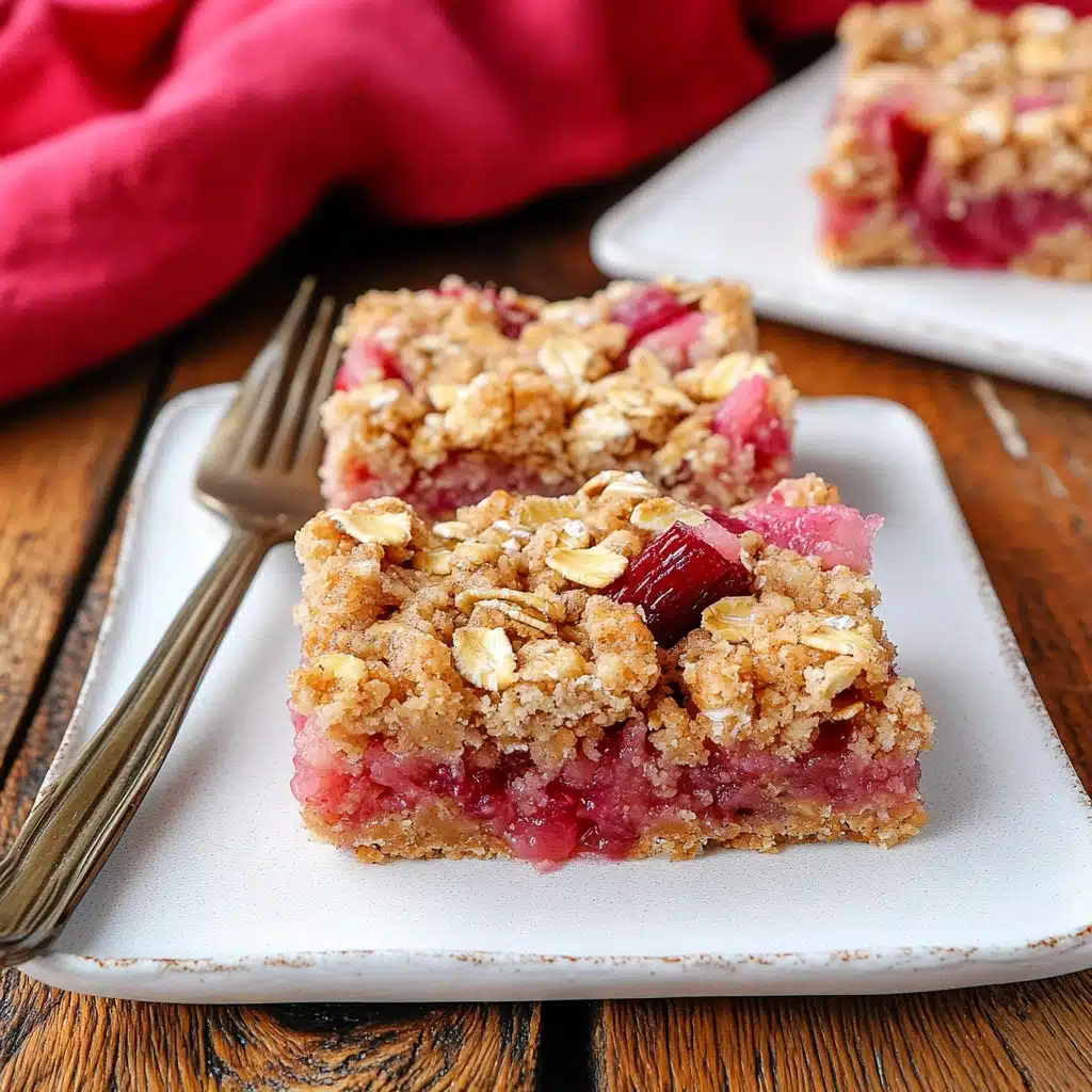 rhubarb oat bars with text overlay