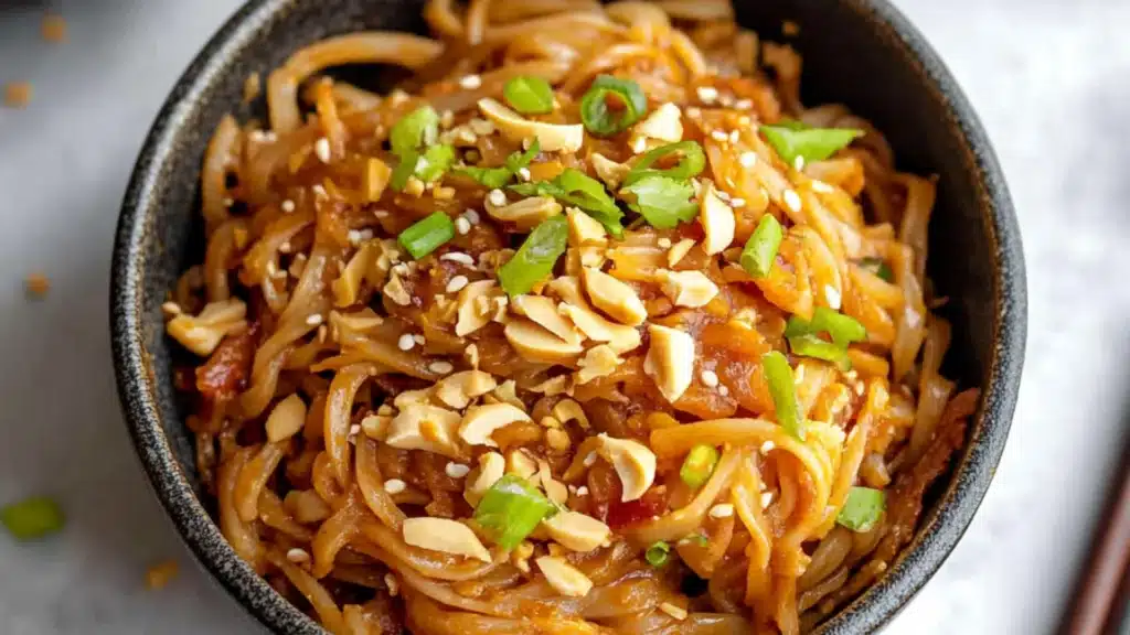 a white bowl filled with noodles and topped with green onions next to chopsticks