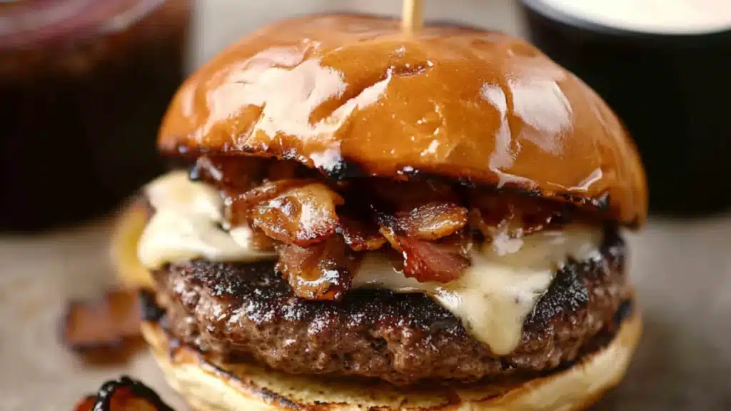there are two burgers with onions on them and the words, irish pub burgers
