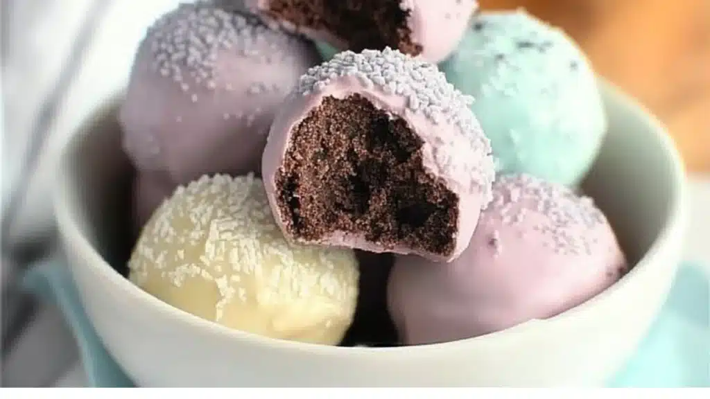 easy easter oreo truffles with white chocolate and sprinkles on top