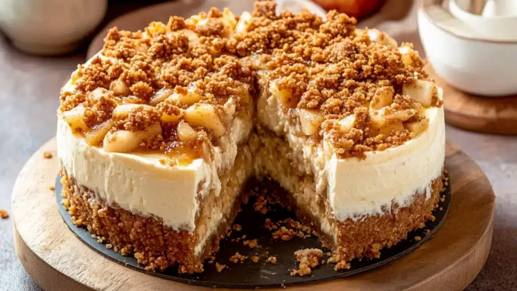 the ultimate apple crumble cheesecake with step by step instructions