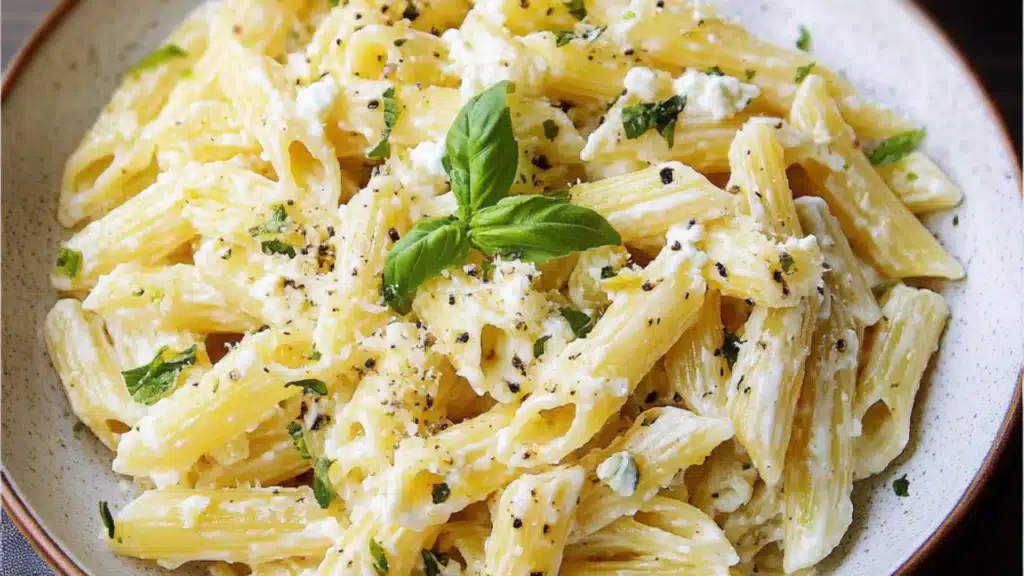 lemon ricotta pasta with basil and parmesan cheese