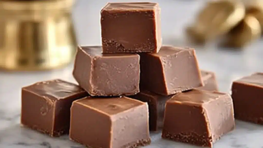 chocolate fudge is being cut into pieces with the words mackinac island fudge above it