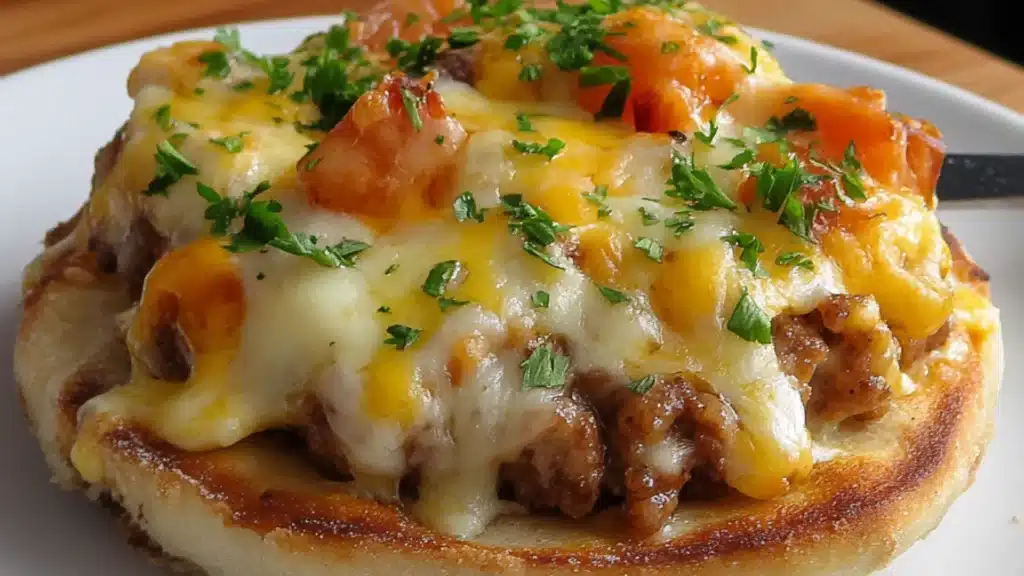 english muffin breakfast pizza recipe with eggs on top