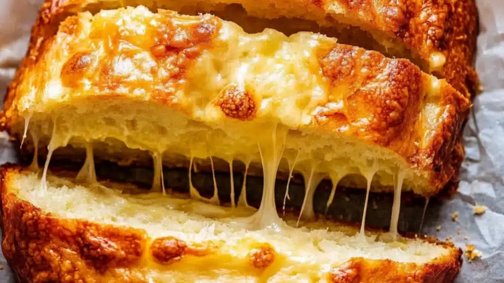 sliced bread with melted cheese on top