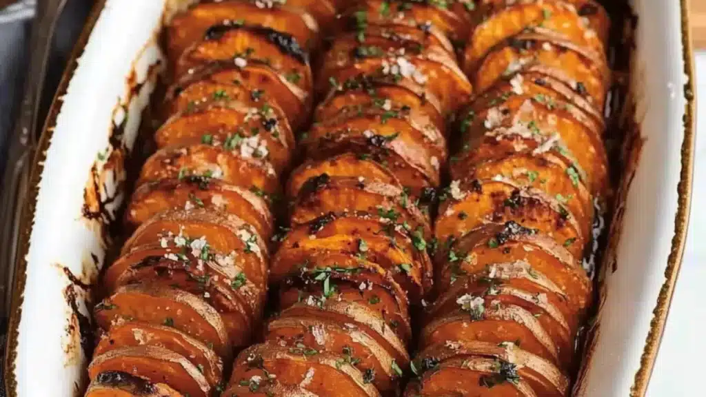 an easy and delicious sweet potato dish is served in a white bowl with whipped cream on top