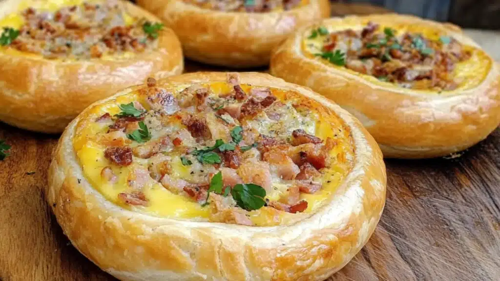 this is an image of stuffed bagels with ham and cheese on them in the shape of pretzels