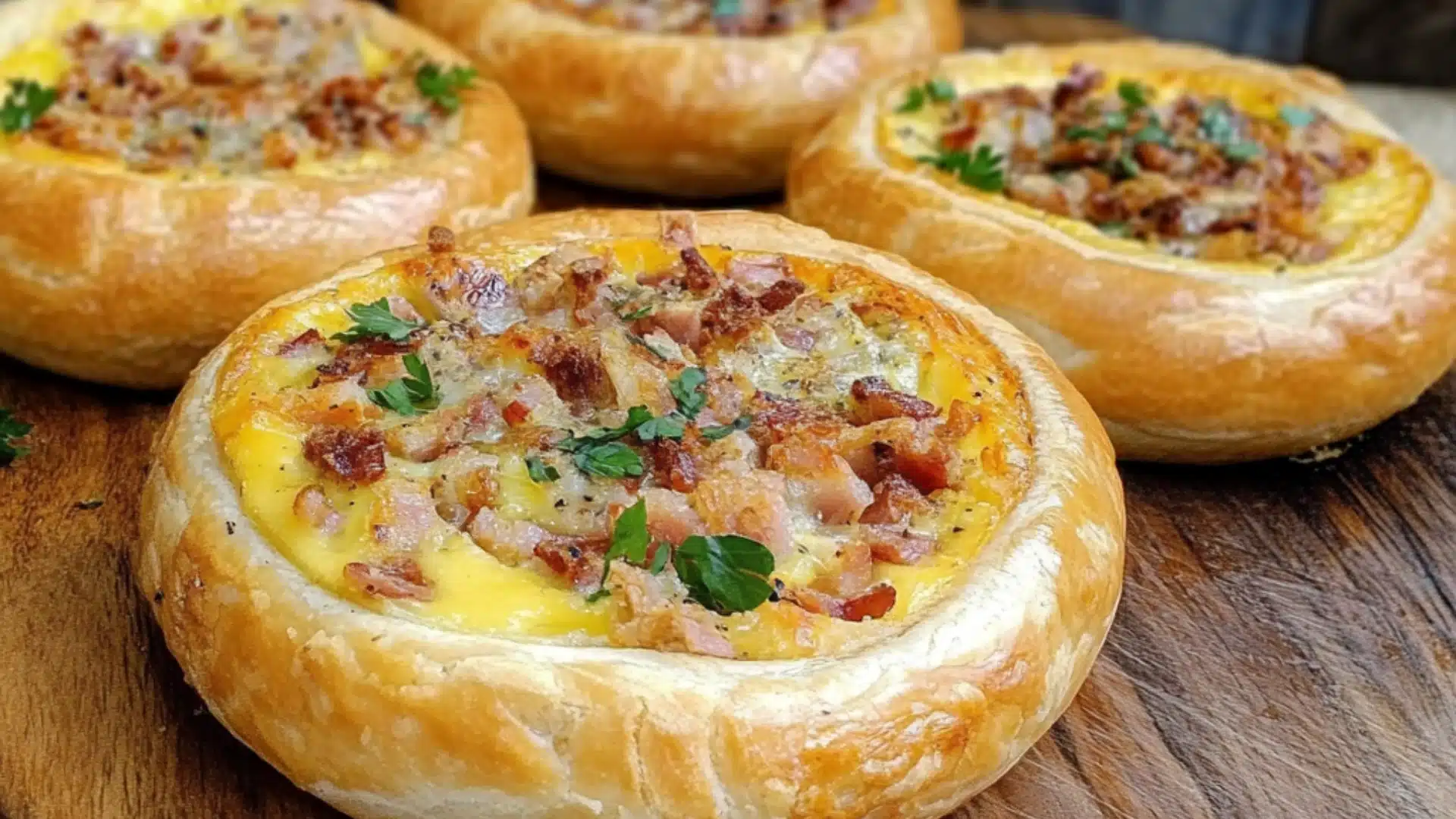 this is an image of stuffed bagels with ham and cheese on them in the shape of pretzels