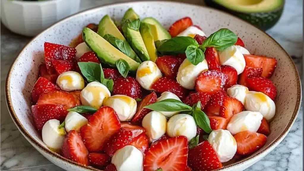 two bowls filled with strawberries and mozzarella