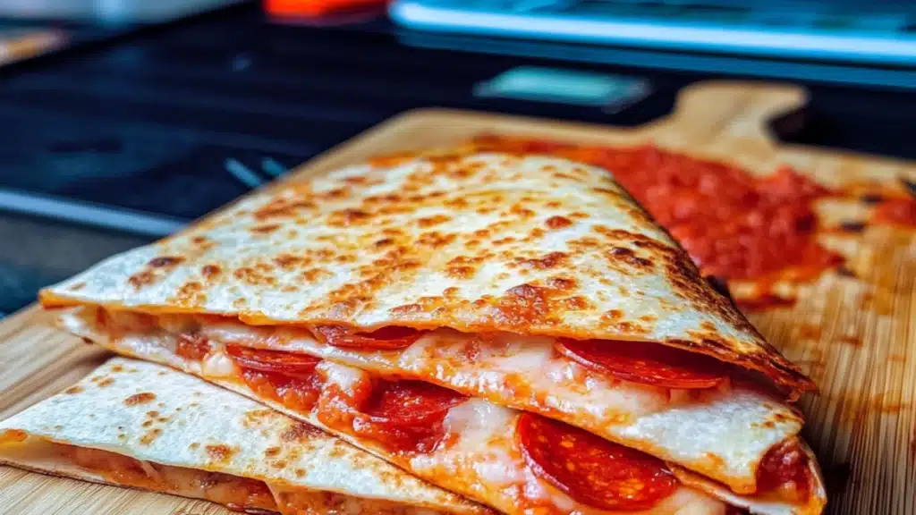 there are several different types of pizzas on this plate and in the middle one is cheese quesadillas