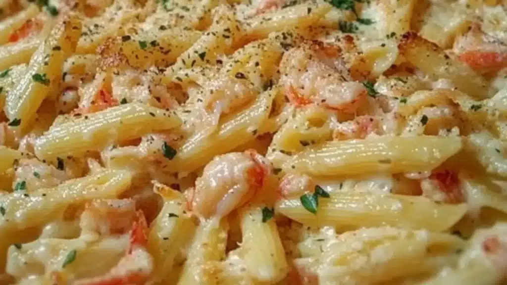 a bowl filled with pasta and vegetables on top of a table next to a wooden spoon