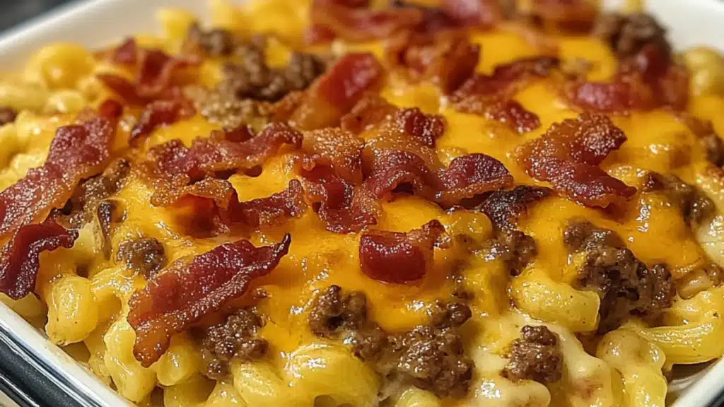 a casserole dish with meat and cheese in it