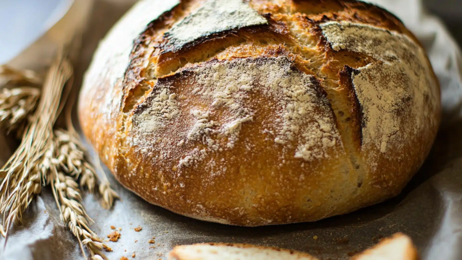 the bread has been sliced and is ready to be eaten with text overlay that reads traditional german rustic bread loaf