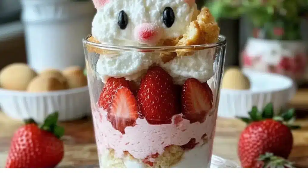 two desserts with strawberries in the shape of rabbits