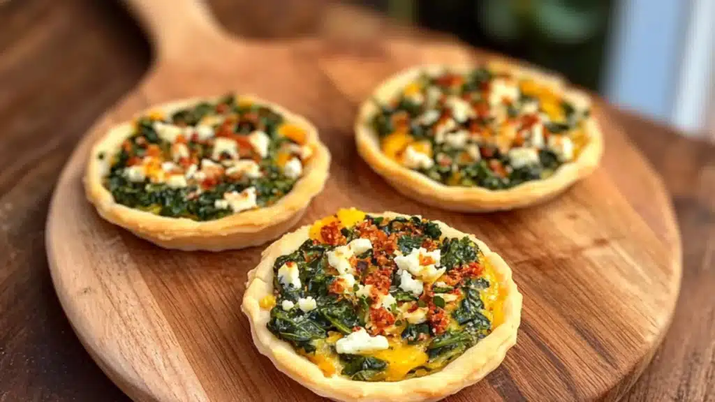 some flatbreads are stacked on top of each other with the words, mediterranean spinach and feta crispes so easy and so delicious