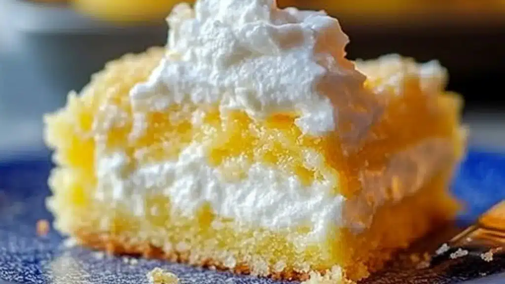 lemon cream cheese dump cake on a plate