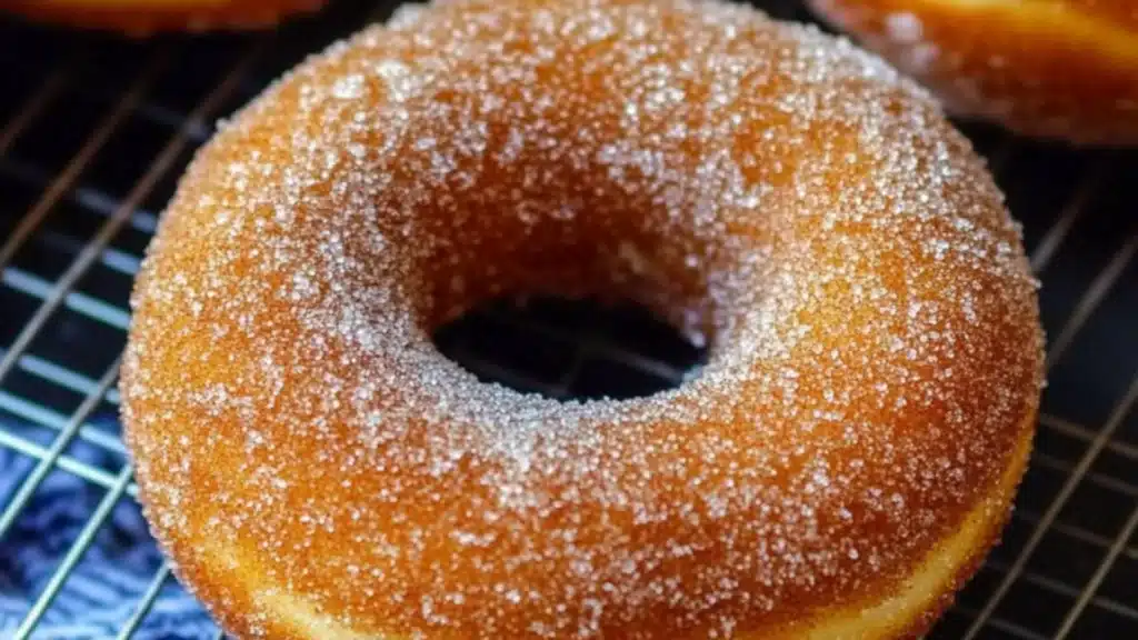 delicious homemade cinnamon sugar doughnuts with chocolate drizzle on top and bottom