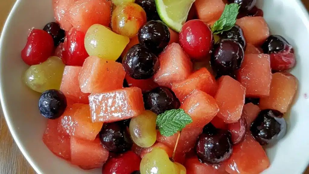 a plate topped with strawberries and mint