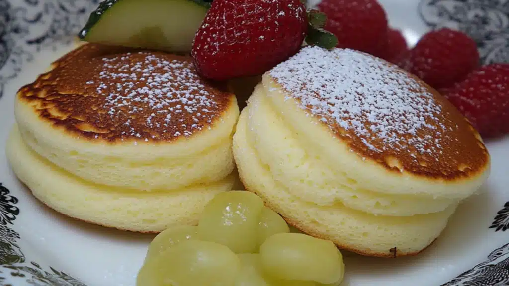 pancakes are stacked on top of each other with blueberries and syrup