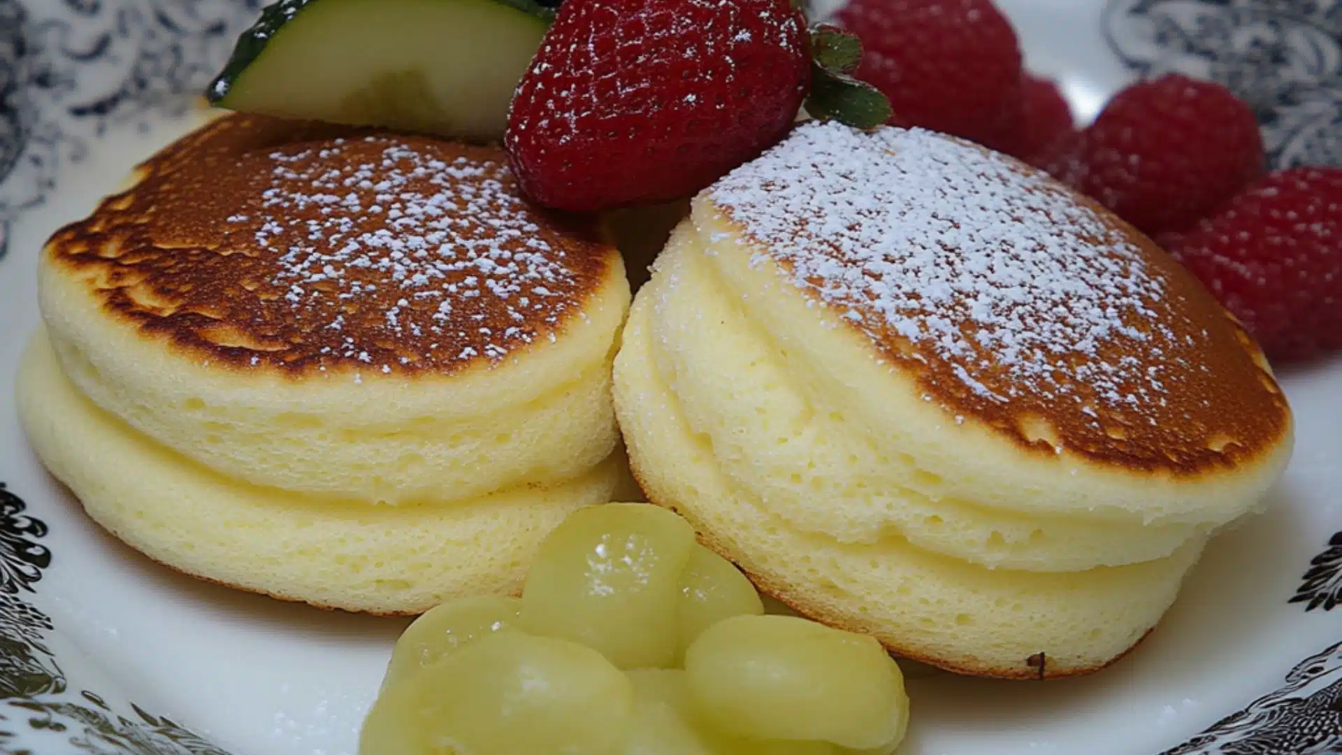 pancakes are stacked on top of each other with blueberries and syrup