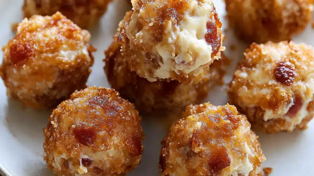 a white plate topped with mini cheese balls