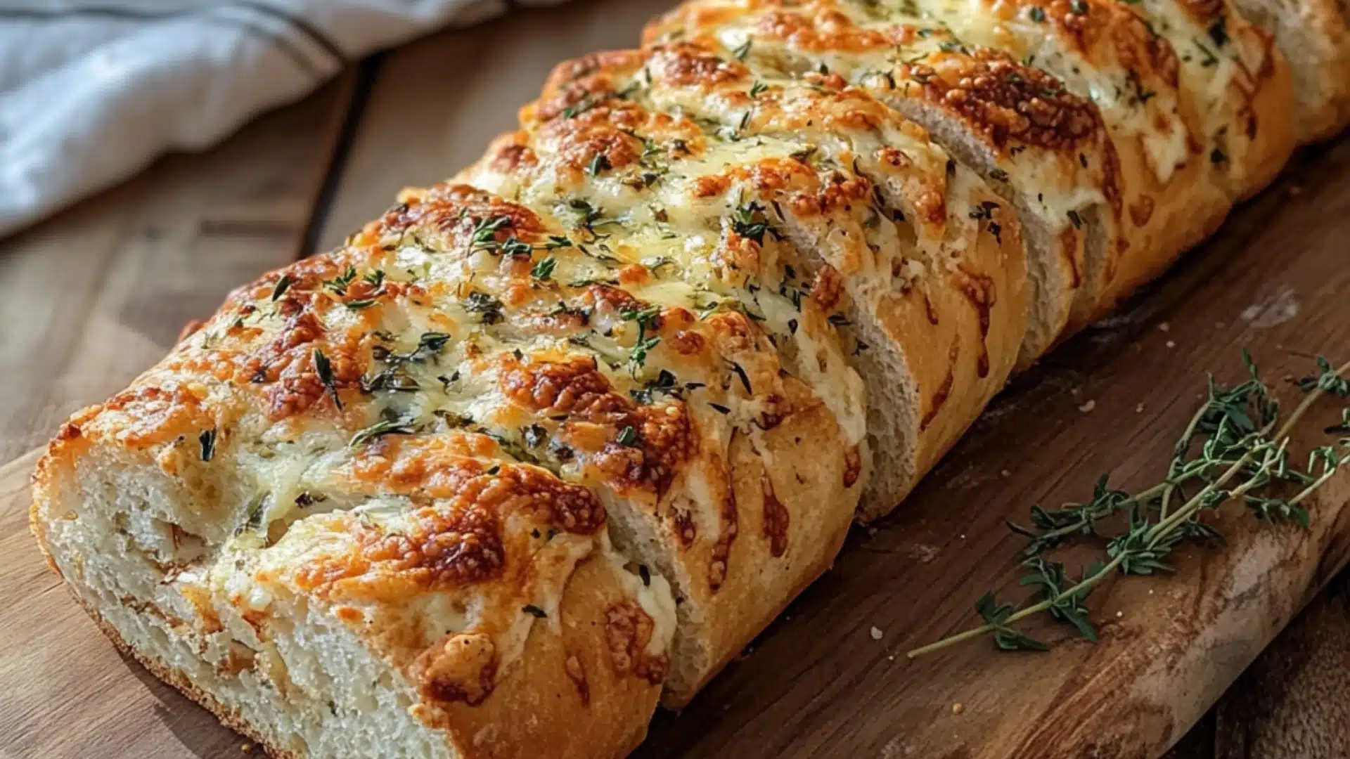 delicious and easy recipe for italian herb and cheese bread with fresh herbs on the top