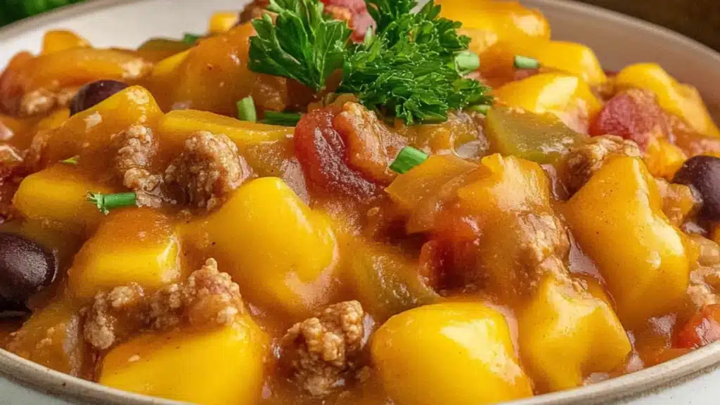 two pictures showing the different types of food in each dish, including meat and potatoes