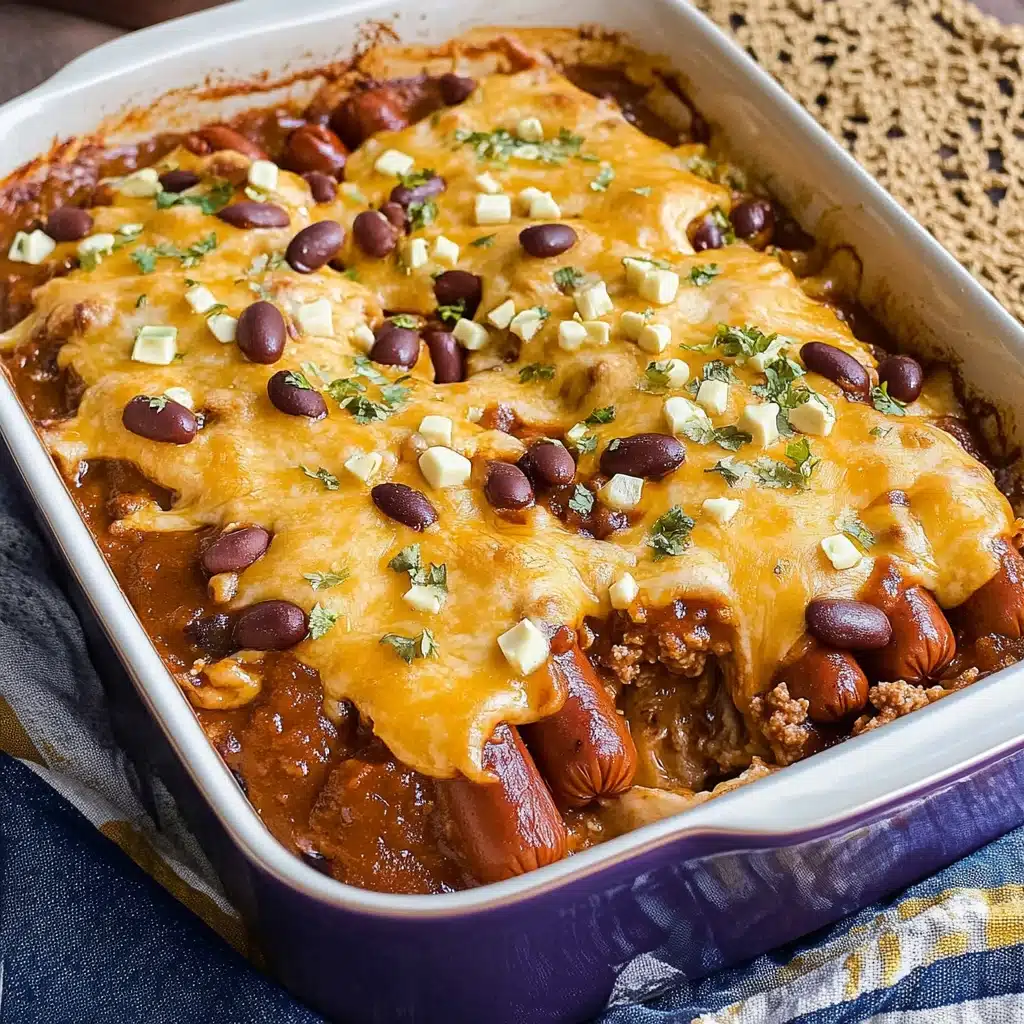Chili Hotdogs Cornbread Casserole