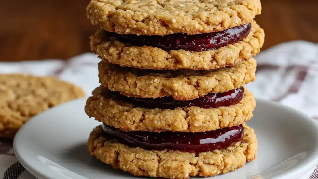 Healthy Flourless Peanut Butter & Jelly Cookie Sandwiches