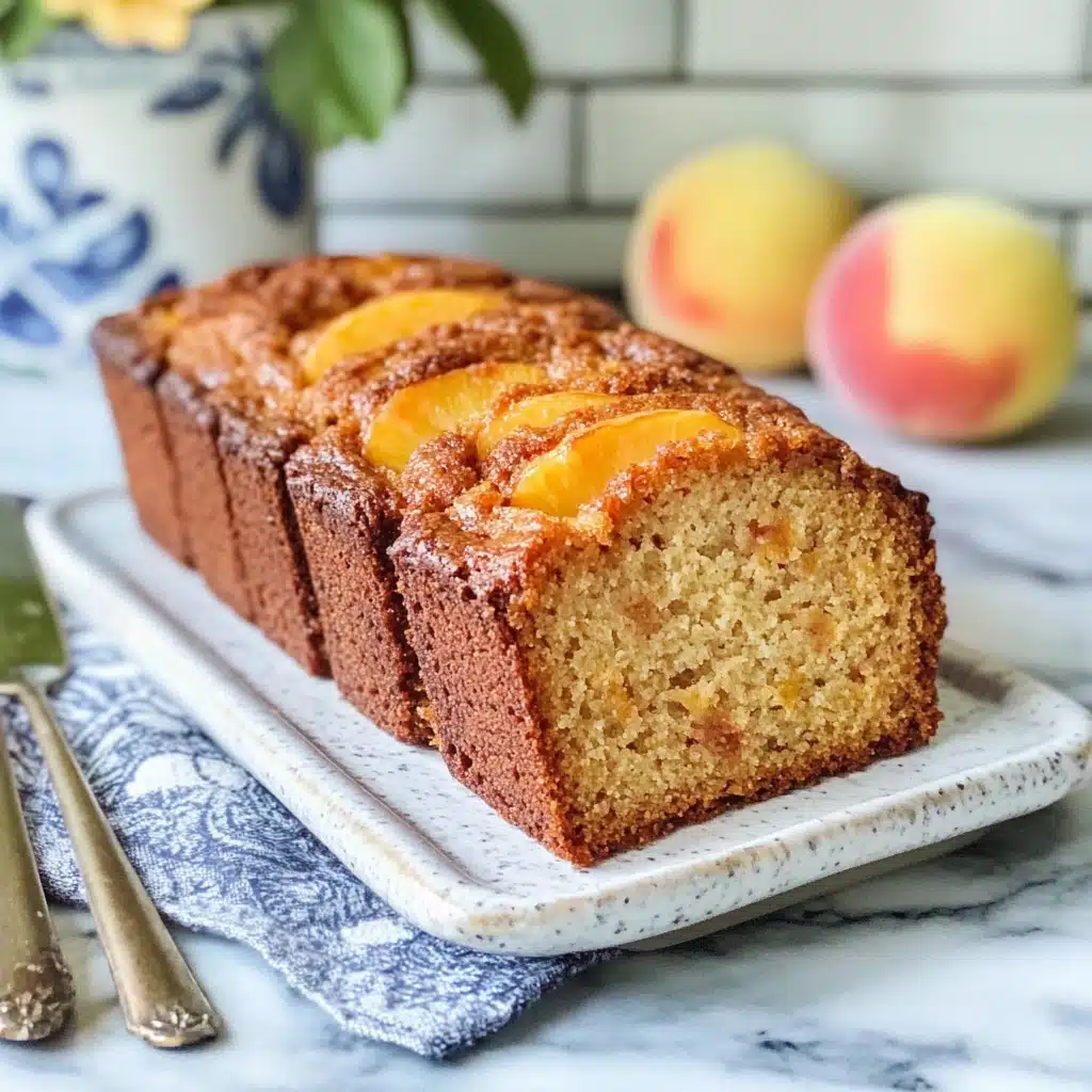 this southern peach bread is made with fresh peaches and topped with sour cream