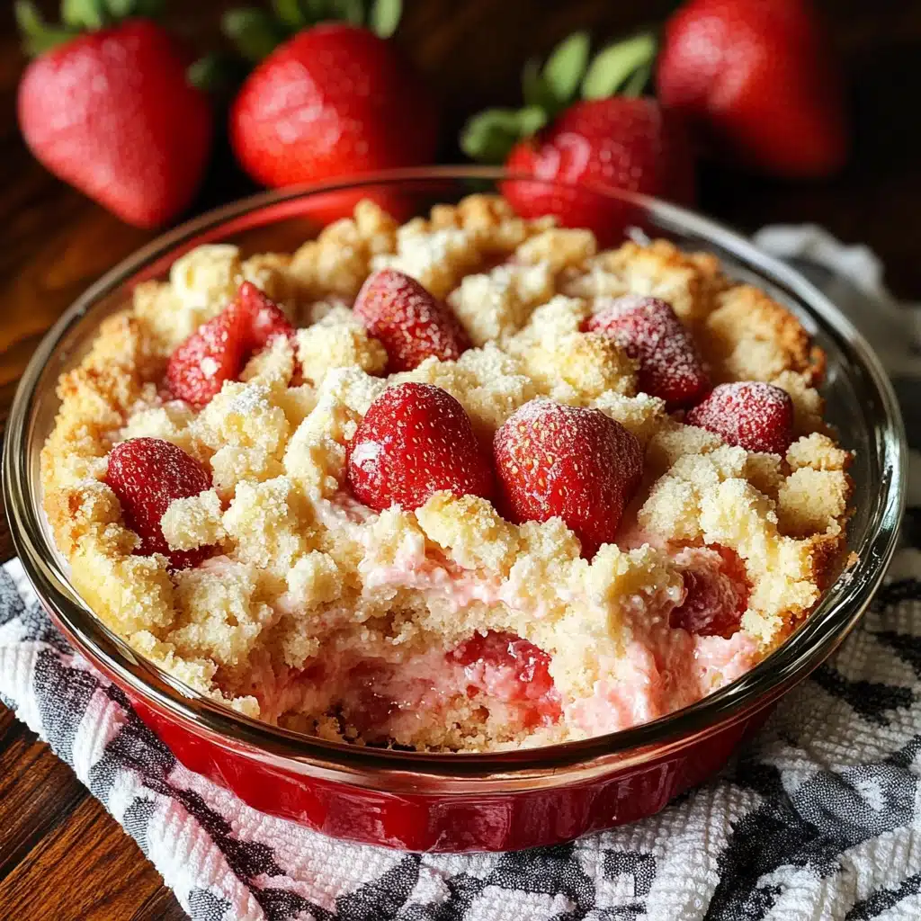 four different types of desserts in plastic containers with the words, 4 ingredient strawberry cheesecake dump cake